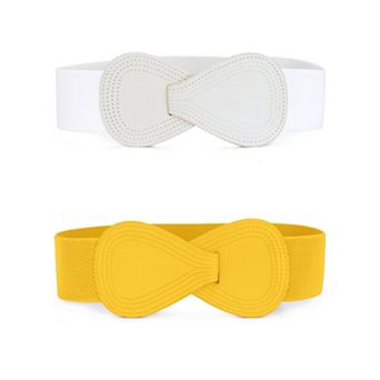 Women's Elastic Waist Belt Interlock 8-shaped Faux Leather Stretchy Dress Belts