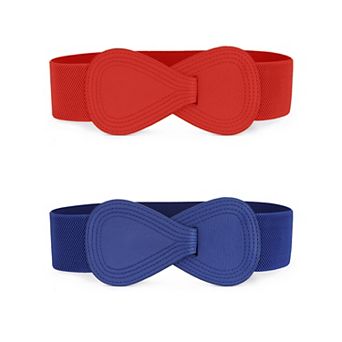 2 pc Women Elastic Belt Interlock 8-Shaped Buckle Stretch Waistband Belts for Dress