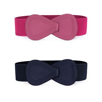 2 pc Women Elastic Dress Belts Interlock Buckle Strethy Waist Belt for Dress