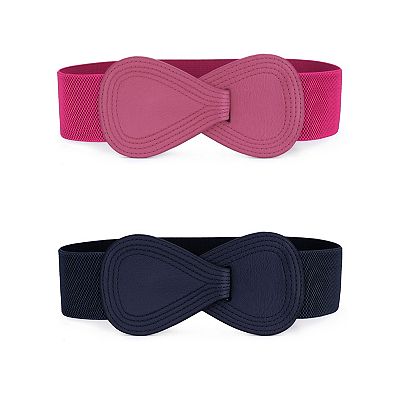 2Pcs Women Elastic Dress Belts Interlock Buckle Strethy Waist Belt for Dress