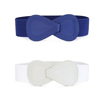 2 pc Women's Stretchy Waist Belt 8-shaped Faux Leather Elastic Dress Belts