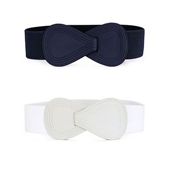 2 pc Women's Stretchy Waist Belt 8-shaped Faux Leather Elastic Dress Belts