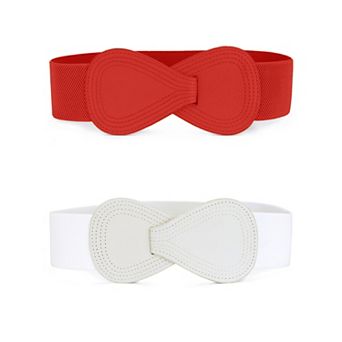 2 pc Women's Stretchy Waist Belt 8-shaped Faux Leather Elastic Dress Belts