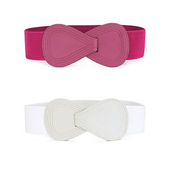 2 pc Women's Stretchy Waist Belt 8-shaped Faux Leather Elastic Dress Belts