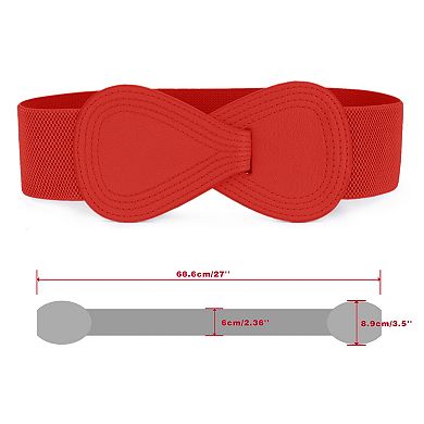 2pcs Women's Elastic Waist Belt Interlock 8-shaped Faux Leather Buckle Belts