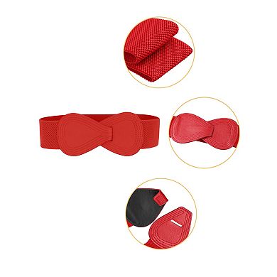 2pcs Women's Elastic Waist Belt Interlock 8-shaped Faux Leather Buckle Belts