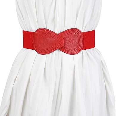 2Pcs Interlock 8-shaped Faux Leather Buckle Elastic Waist Belt for Lady