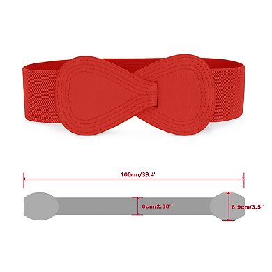 2Pcs Interlock 8-shaped Faux Leather Buckle Elastic Waist Belt for Lady