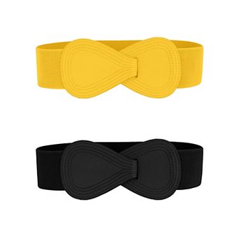 2 pc Interlock 8-shaped Faux Leather Buckle Elastic Waist Belt for Lady