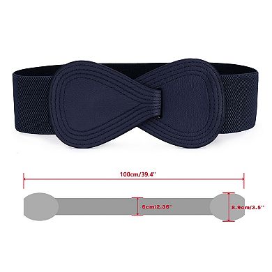 2Pcs Interlock 8-shaped Buckle Elastic Faux Leather Stretch Waist Belt for Lady