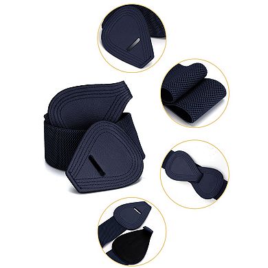 2Pcs Interlock 8-shaped Buckle Elastic Faux Leather Stretch Waist Belt for Lady