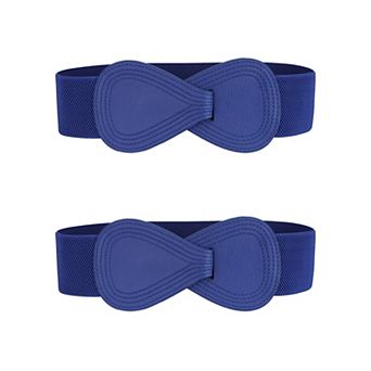 2 pc Interlock 8-shaped Buckle Elastic Faux Leather Stretch Waist Belt for Lady