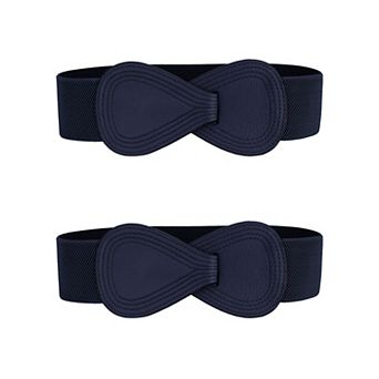 2 pc Interlock 8-shaped Buckle Elastic Faux Leather Stretch Waist Belt for Lady