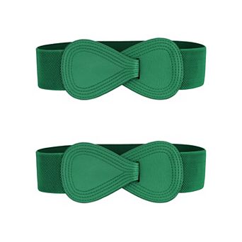 2 pc Interlock 8-shaped Buckle Elastic Faux Leather Stretch Waist Belt for Lady
