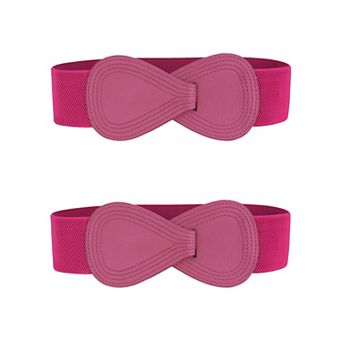 2 pc Interlock 8-shaped Buckle Elastic Faux Leather Stretch Waist Belt for Lady