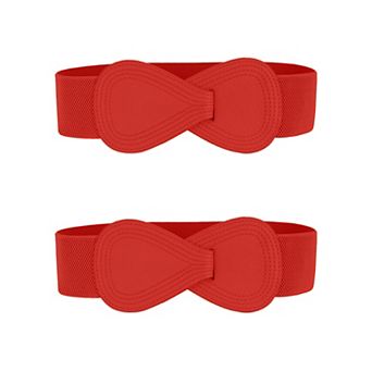 2 pc Interlock 8-shaped Buckle Elastic Faux Leather Stretch Waist Belt for Lady