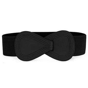 Women's Interlocked 8-Shaped Buckle Faux Leather Elastic Belt Fit Waist Girth 37"-49"