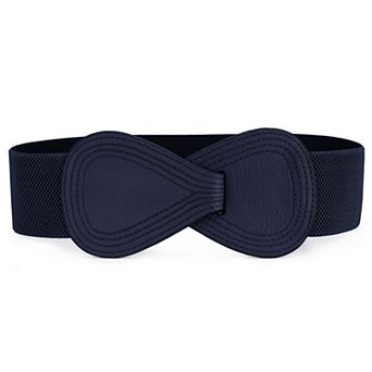 Women's Interlocked 8-Shaped Buckle Faux Leather Elastic Belt Fit Waist Girth 37"-49"