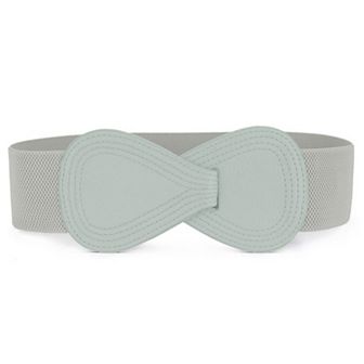 Women's Interlocked 8-Shaped Buckle Faux Leather Elastic Belt Fit Waist Girth 37"-49"