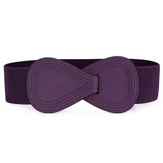 Women's Interlocked 8-Shaped Buckle Faux Leather Elastic Belt Fit Waist Girth 37"-49"