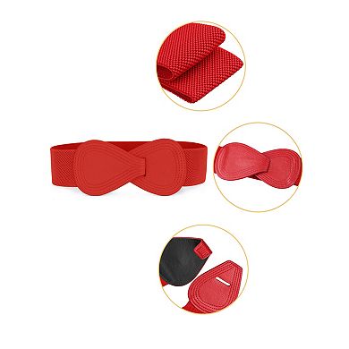 2Pcs Interlock 8-shaped Faux Leather Buckle Elastic Waist Belt for Lady