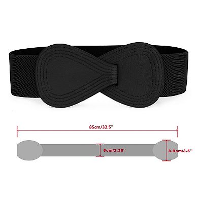Women's Interlocked 8-Shaped Buckle Faux Leather Elastic Belt Fit Waist Girth 31"-43"