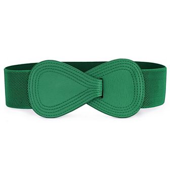 Women's Interlocked 8-Shaped Buckle Faux Leather Elastic Belt Fit Waist Girth 31"-43"