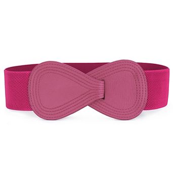 Women's Interlocked 8-Shaped Buckle Faux Leather Elastic Belt Fit Waist Girth 31"-43"