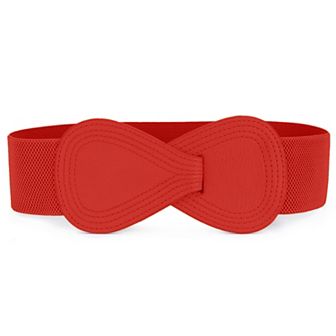 Women's Interlocked 8-Shaped Buckle Faux Leather Elastic Belt Fit Waist Girth 31"-43"