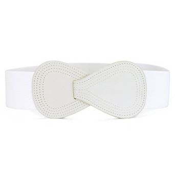 Women's Interlocked 8-Shaped Buckle Faux Leather Elastic Belt Fit Waist Girth 31"-43"