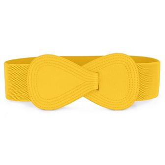 Women's Interlocked 8-Shaped Buckle Faux Leather Elastic Belt Fit Waist Girth 31"-43"