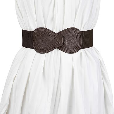 2Pcs Interlock 8-shaped Buckle Elastic Faux Leather Stretch Waist Belt for Lady