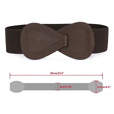 2Pcs Interlock 8-shaped Buckle Elastic Faux Leather Stretch Waist Belt for Lady