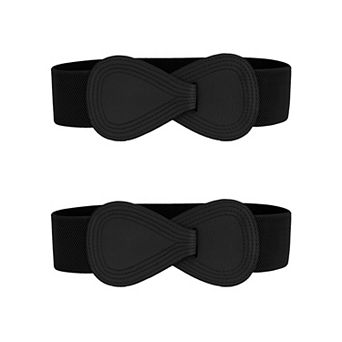 2 pc Interlock 8-shaped Buckle Elastic Faux Leather Stretch Waist Belt for Lady