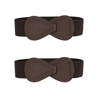 2 pc Interlock 8-shaped Buckle Elastic Faux Leather Stretch Waist Belt for Lady