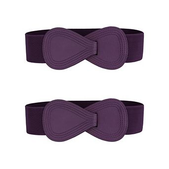 2 pc Interlock 8-shaped Buckle Elastic Faux Leather Stretch Waist Belt for Lady