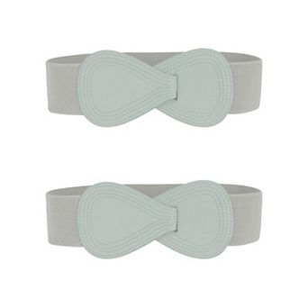 2 pc Interlock 8-shaped Buckle Elastic Faux Leather Stretch Waist Belt for Lady