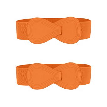 2 pc Interlock 8-shaped Buckle Elastic Faux Leather Stretch Waist Belt for Lady