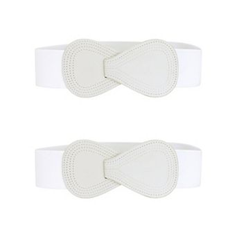 2 pc Interlock 8-shaped Buckle Elastic Faux Leather Stretch Waist Belt for Lady