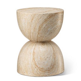 Glitzhome 17.75"H MGO Hourglass-Style Faux Travertine Garden Stool