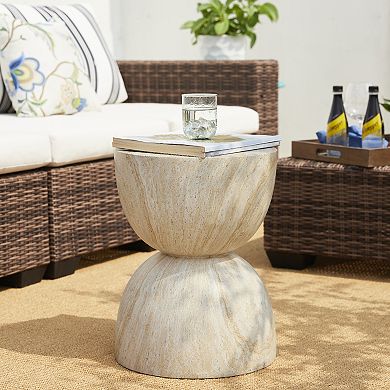 Glitzhome 17.75"H MGO Hourglass-Style Faux Travertine Garden Stool