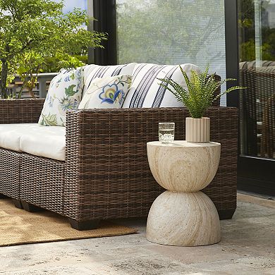 Glitzhome 17.75"H MGO Hourglass-Style Faux Travertine Garden Stool