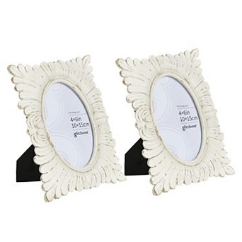 Glitzhome Set of 2 White Ornate Resin Tabletop Picture Frames
