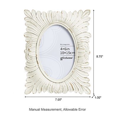 Glitzhome Set of 2 White Ornate Resin Tabletop Picture Frames