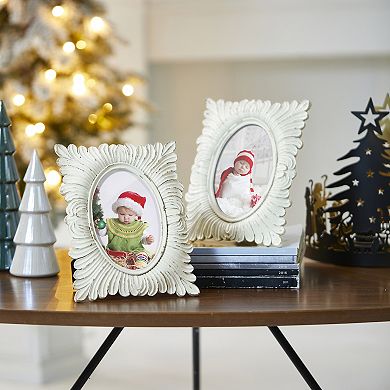 Glitzhome Set of 2 White Ornate Resin Tabletop Picture Frames