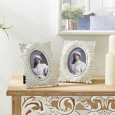 Glitzhome Set of 2 White Ornate Resin Tabletop Picture Frames