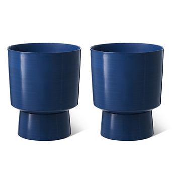 Glitzhome 16.75"H Set of 2 Cobalt Blue Faux Ceramic Urn Plastic Planter
