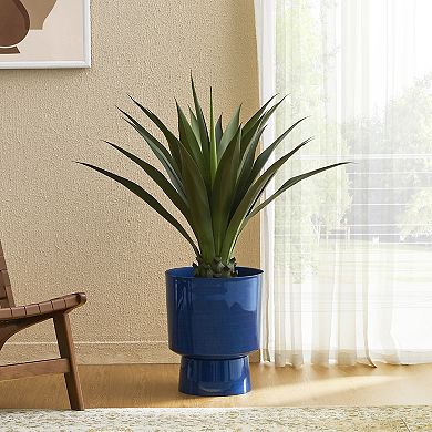 Glitzhome 16.75"H Set of 2 Cobalt Blue Faux Ceramic Urn Plastic Planter