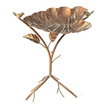 Glitzhome 19.5"H Multifunctional Metal Faux Copper Patina Finish Birdfeeder