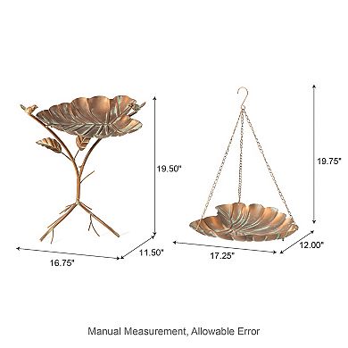 Glitzhome 19.5"H Multifunctional Metal Faux Copper Patina Finish Birdfeeder